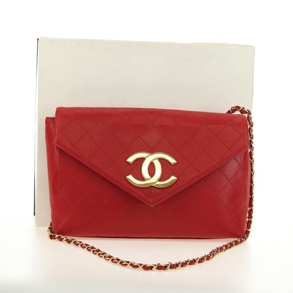 Chanel Bicolore Chain Shoulder Bag Red Lambskin Leather